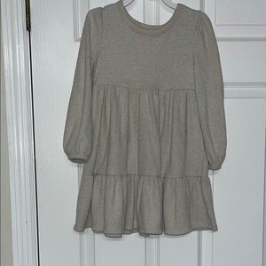 Off White/Tan Long Sleeve Tiered Dress